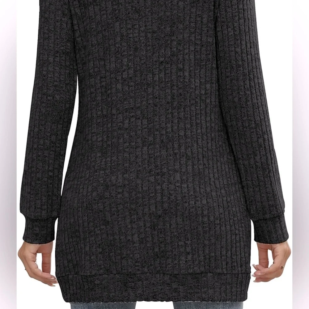 NWT [Auremore] Ribbed Long-Sleeve Crewneck Tunic Sweater in Black Women’s S or M - Picture 3 of 11